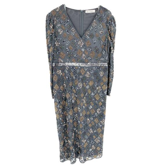 MAC DUGGAL Dress Size 14 Evening Gown Sequin Midi Gray NEW NWOT Geometric - Picture 4 of 6